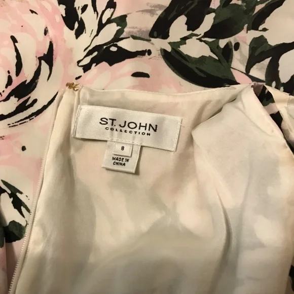 St. John Collection silk floral dress size 8 pink white green floral - Picture 2 of 8